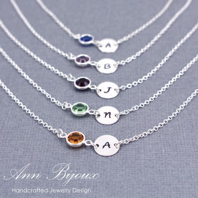 Bridesmaid Stone Necklace, Personalized Initial Necklace, Sparkly Birthstone Necklace, Set of 3,4,5 Bridesmaid Necklace, N044