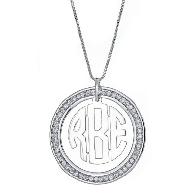 CZ Halo Modern Three Letter .925 Sterling Silver Monogram Pendant with Chain (6 grams)