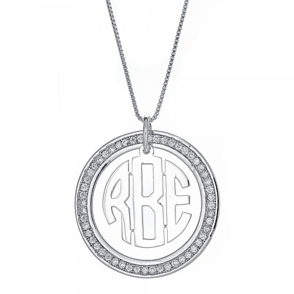 CZ Halo Modern Three Letter .925 Sterling Silver Monogram Pendant with Chain (6 grams)