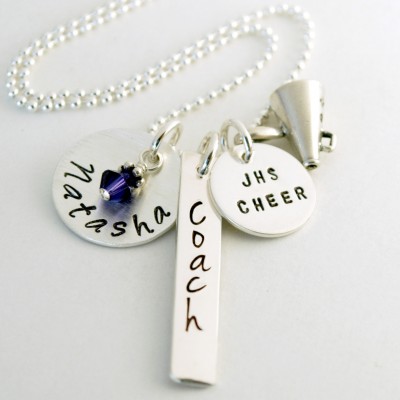 Cheerleader Coach Necklace - Custom Cheerleading Coach Jewelry -  Personalized Coach Necklace - Hand Stamped Sterling Silver Jewelry