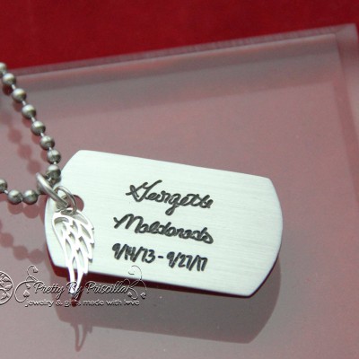 Christmas Gift for Him • Actual Handwriting 18G Heavy Duty Sterling Silver Men's Dog Tag Pendant • Handwriting Jewelry • Memorial Jewelry