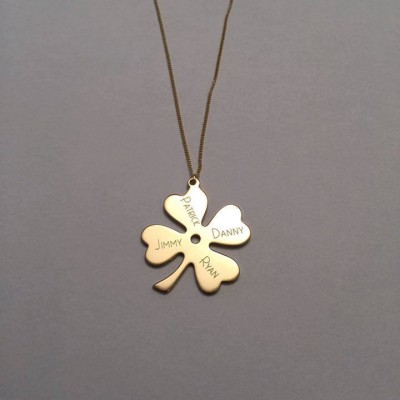 Clover Necklace, Personalized Names Necklace, Four Leaf Necklace, ireland clover necklace, Engrave Necklace, mom necklace, 4 Leaf Clover