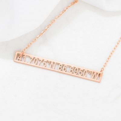 Coordinates Necklace • Cut-out Coordinates Bar Necklace • Personalized Bar Necklace • Wedding Gift • Housewarming Gift • NM24