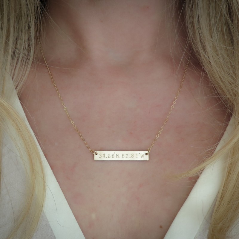 Double sided engraved sale bar necklace