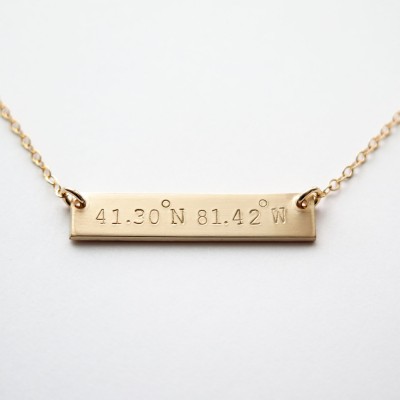 Coordinates THICK Gold Bar Necklace Double Sided with Custom Personalized Latitude and Longitude Hand Stamped by Betsy Farmer Designs