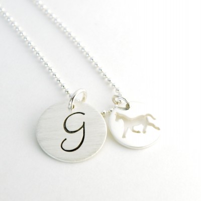 Cowgirl Gift Necklace - Custom Gift for Cowgirl - Horse Jewelry Personalized Initial Necklace Hand Stamped Sterling Silver