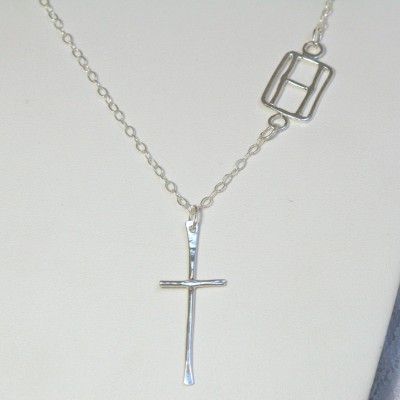 Cross Necklace, Initial Necklace Sideways, Initial Necklace with Cross, Cross Necklace with Initial H, Custom necklace for Women, Personal