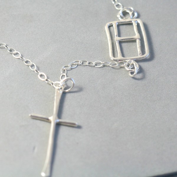 Cross Necklace, Initial Necklace Sideways, Initial Necklace with Cross, Cross Necklace with Initial H, Custom necklace for Women, Personal