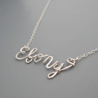 Cursive Name Necklace with A Tiny Heart - personalized calligraphy word with delicate sterling silver chain, mom jewelry