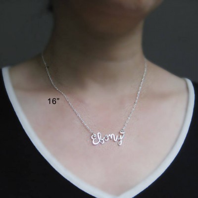 Cursive Name Necklace with A Tiny Heart - personalized calligraphy word with delicate sterling silver chain, mom jewelry