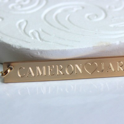 Custom  Nameplate Gold Bar Necklace, Name plate necklace,Gold Bar necklace with CZ, Engraved Children's Name, Personalized horizontal bar