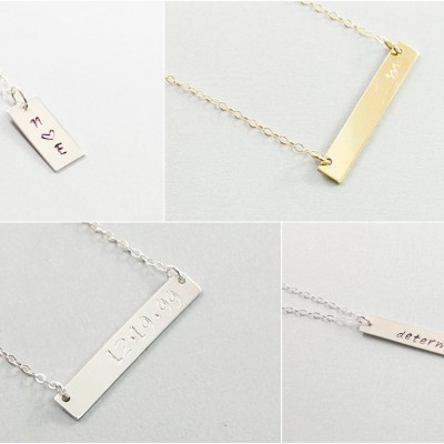 Custom 14k gold filled bar necklace, personalized gold bar initial necklace, heart necklace, gold engraved necklace, name tag