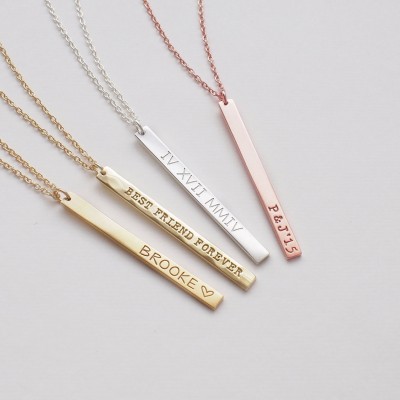 Custom Bar Necklace, Personalized Engraved Name Plate Necklace, Medium Skinny Bar Necklace #D3.35D