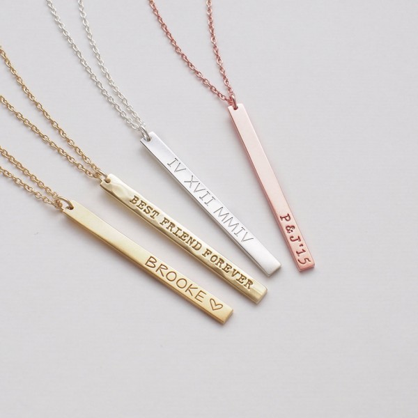 Custom Bar Necklace, Personalized Engraved Name Plate Necklace, Medium Skinny Bar Necklace #D3.35D