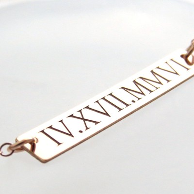 Custom Coordinates Bar Necklace • Engraved Bar • Date Necklace • Roman Numerals Necklace • Engraved Date Jewelry • Wedding Date • Bride Gift