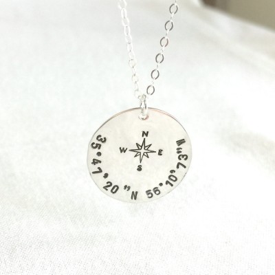 Custom Coordinates Necklace, Compass Necklace, Graduation Necklace, Anniversary Gift, Gift To Her, Birthday Gift, Wedding Gift