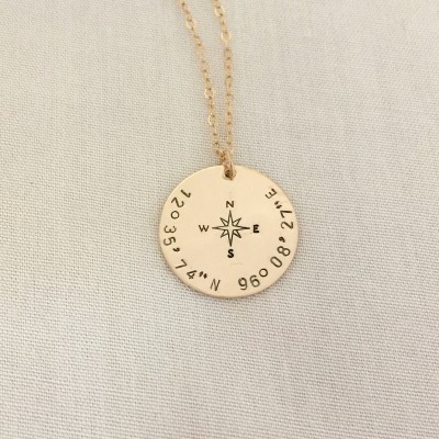 Custom Coordinates Necklace, Compass Necklace, Graduation Necklace, Anniversary Gift, Gift To Her, Birthday Gift, Wedding Gift