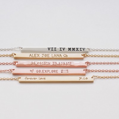 Custom Engraved Bar Necklace, Personalized Name Plate Necklace, Bridesmaid Jewellery - Family Necklaces - Large Skinny Bar Necklace #D3.40