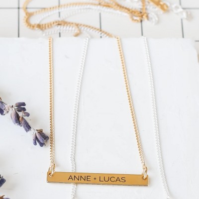 Custom Engraved Bar Necklace in Capital Letters, Personalized Bar Necklace, Gold Name Necklace, Gold Bar Necklace, Monogram Necklace