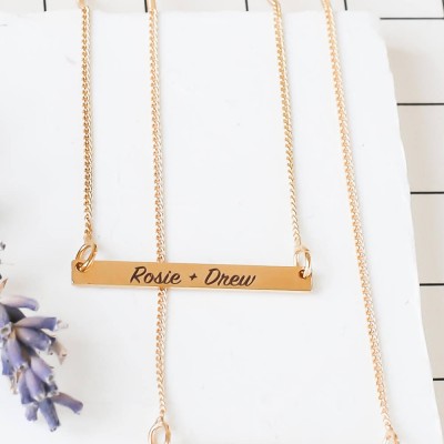 Custom Engraved Bar Necklace in Hand Writing, Personalized Bar Necklace, Gold Name Necklace, Gold Bar Necklace, Monogram Necklace