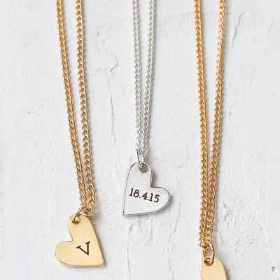 Custom Engraved Heart Necklace, Personalized Engraving Heart Necklace, Name Necklace, Initial Necklace, Gold Heart Charm