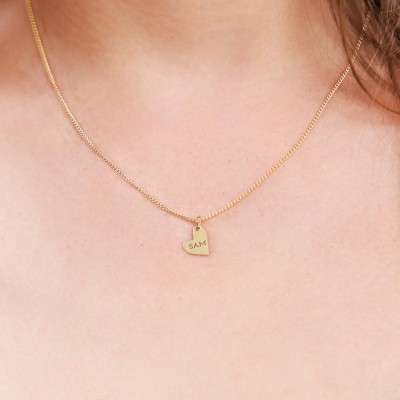 Custom Engraved Heart Necklace, Personalized Engraving Heart Necklace, Name Necklace, Initial Necklace, Gold Heart Charm