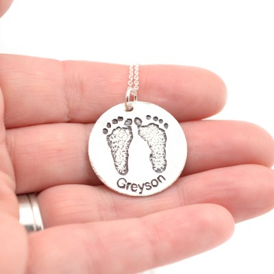 Custom Footprint Necklace | Holiday Gift for Parent | Etched Footprint Necklace | Keepsake Jewelry | Personalized Pendant | Ships Next Day