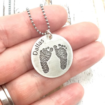 Custom Footprint Necklace | Holiday Gift for Parent | Etched Footprint Necklace | Keepsake Jewelry | Personalized Pendant | Ships Next Day