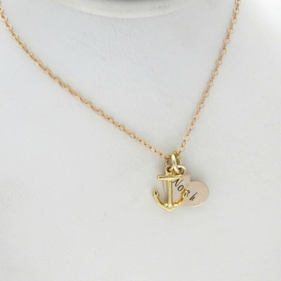 Custom Gold Heart Necklace - Personalized Anchor Jewelry - Mothers Necklace - Best Friends Necklace - Childs Name - Personalized Jewelry