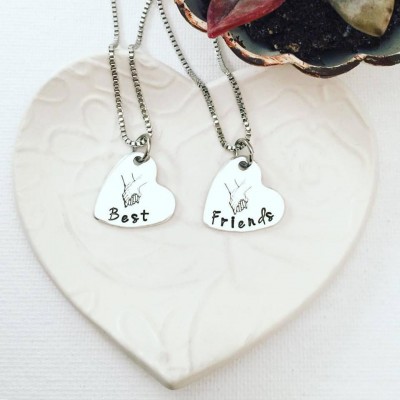 Custom Hand Stamped Best Friends Necklaces - BFF Necklaces - Hand Stamped Jewelry - Hand Holding Friends - Sisters Necklaces -