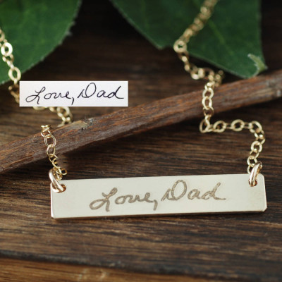 Custom Handwriting Bar Necklace, Loved Ones Engraved Handwriting, Signature Necklace, Memorial Necklace, Engraved Handwriting Bar Necklace