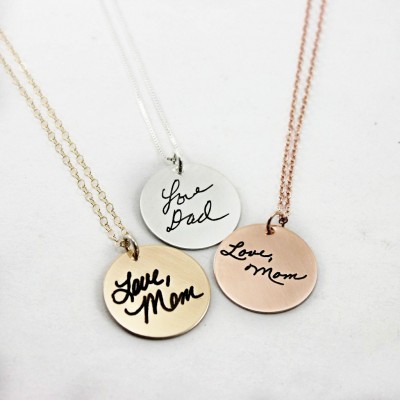 Custom Handwriting Necklace -  Handwriting Signature Necklace - Remembrance Memorial Necklace - Silver, Rose Gold, Yellow Gold