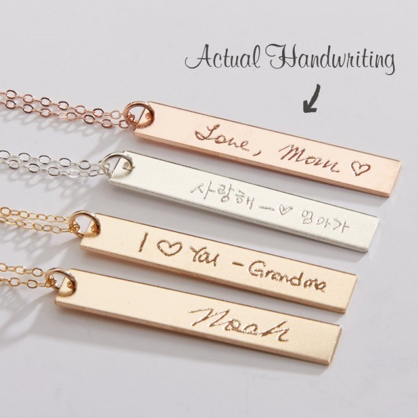 Custom Handwriting Necklace-Actual Handwriting 1 2 3 4 Bars-Personalized Memorial Signature-Kids Handwritten Note-Gold-Rose-Silver-CG261N