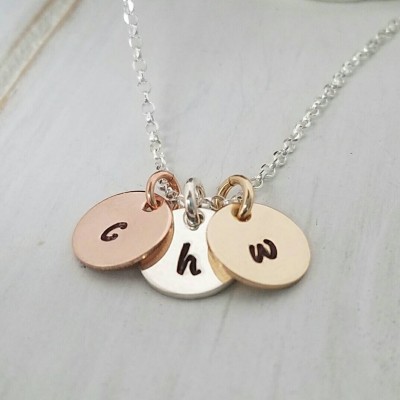 Custom Initial necklace, Tri Tone Initial Necklace, 3 initial necklace, rose gold, 14kt Gold Filled, sterling silver necklace, Tiny Initials