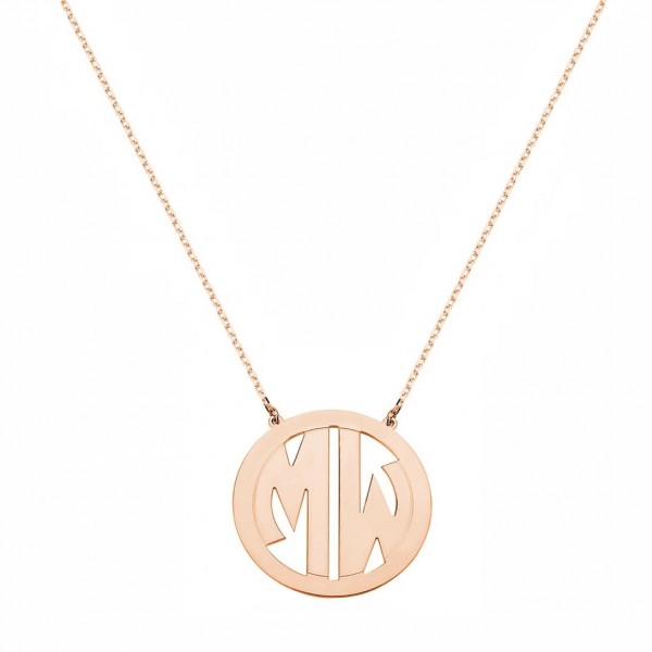 Custom Made 2 Initials Circle Font Monogram Necklace in 14k Rose Gold Over 925 Sterling Silver - Monogram Necklace - Nameplate Necklace