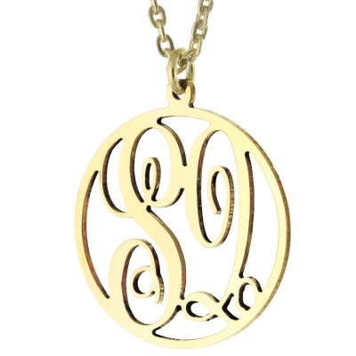 Custom Made 2 Initials Monogram pattern Circle Necklace in 14k Yellow Gold Clad 925 Sterling Silver  - Nameplate Necklace