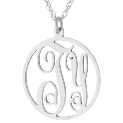 Custom Made 2 Initials Monogram pattern Circle Necklace in 925 Sterling Silver  - Nameplate Necklace