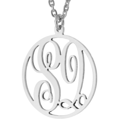 Custom Made 2 Initials Monogram pattern Circle Necklace in 925 Sterling Silver
