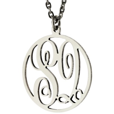 Custom Made 2 Initials Monogram pattern Circle Necklace in Oxidized 925 Sterling Silver - Nameplate Necklace - Gifts