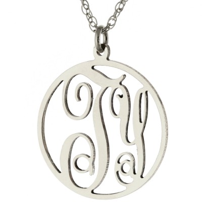 Custom Made 2 Initials Monogram pattern Circle Necklace in Oxidized 925 Sterling Silver - Nameplate Necklace