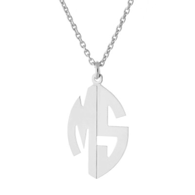 Custom Made 2 Initials Oval Monogram Necklace in 925 Sterling Silver - Monogram Necklace - Nameplate Necklace