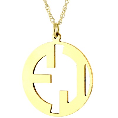 Custom Made 2 Letters Circle Monogram Tag Necklace in 14k Yellow Gold Clad 925 Sterling Silver - Monogram Necklace - Nameplate Necklace