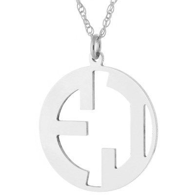 Custom Made 2 Letters Circle Monogram Tag Necklace in 925 Sterling Silver - Nameplate Necklace - Monogram necklace