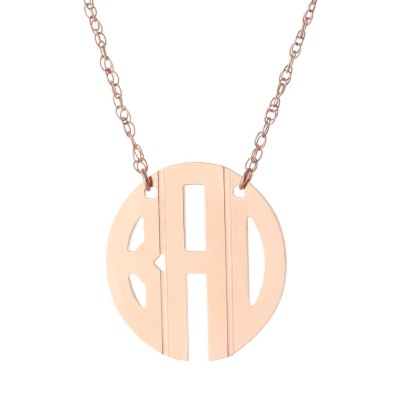 Custom Made 3 Initials Circle Block Monogram Necklace in 14k Rose Gold Clad 925 Sterling Silver - Monogram Necklace - Nameplate Necklace