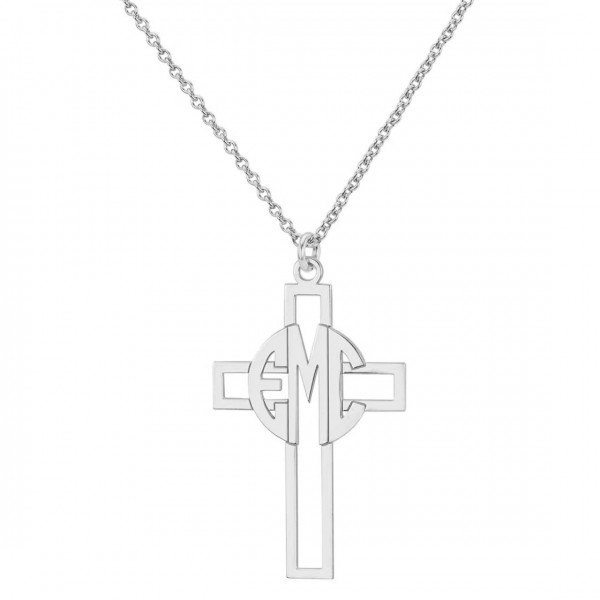 Custom Made 3 Initials Circle Monogram Cross Pendant Necklace in 925 Sterling Silver - Monogram Necklace - Nameplate Necklace
