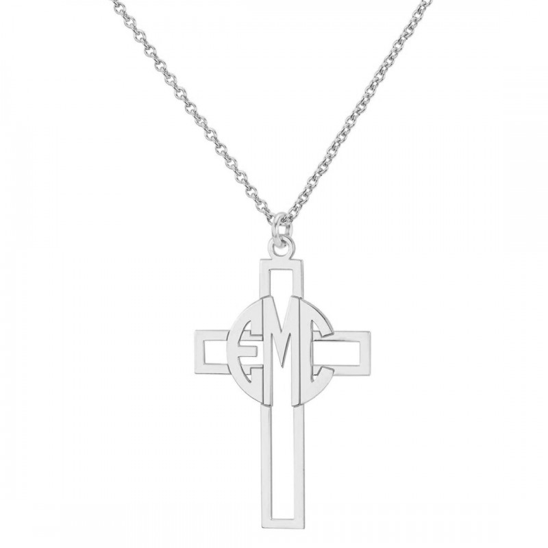 Custom Made 3 Initials Circle Monogram Cross Pendant Necklace in 925  Sterling Silver - Monogram Necklace - Nameplate Necklace