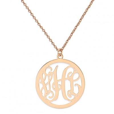 Custom Made 3 Initials Monogram Circle Necklace in 14k Rose Gold Over 925 Sterling Silver - Monogram Necklace - Nameplate Necklace
