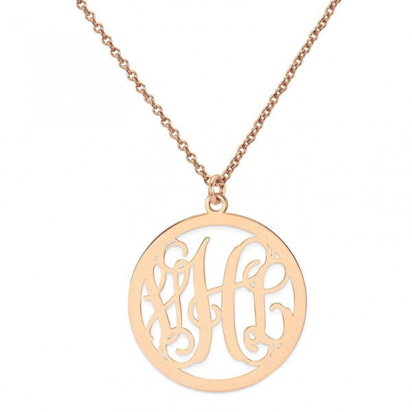 Custom Made 3 Initials Monogram Circle Necklace in 14k Rose Gold Over 925 Sterling Silver - Monogram Necklace - Nameplate Necklace