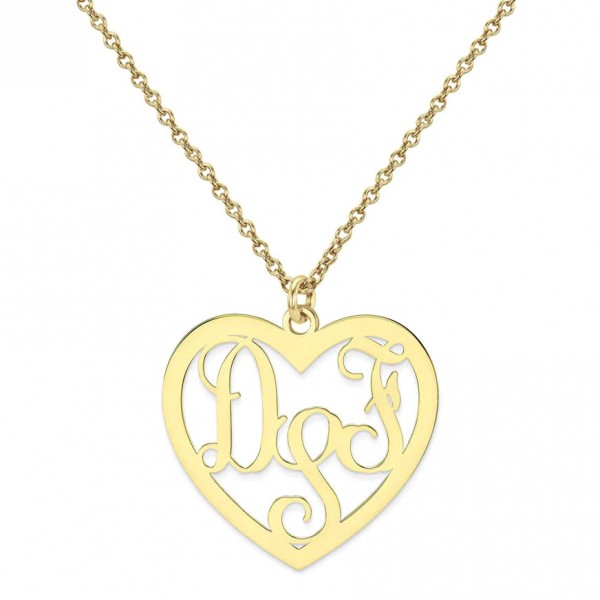 Custom Made 3 Initials Monogram Heart Necklace in 14k Yellow Gold Over 925 Sterling Silver - Monogram Necklace - Nameplate Necklace