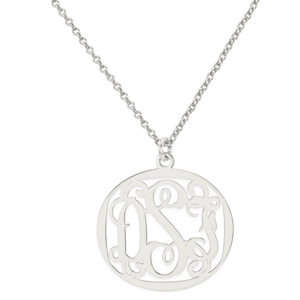Custom Made 3 Initials Monogram Heart Necklace in Rhodium White Gold Over 925 Sterling Silver - Monogram Necklace - Nameplate Necklace